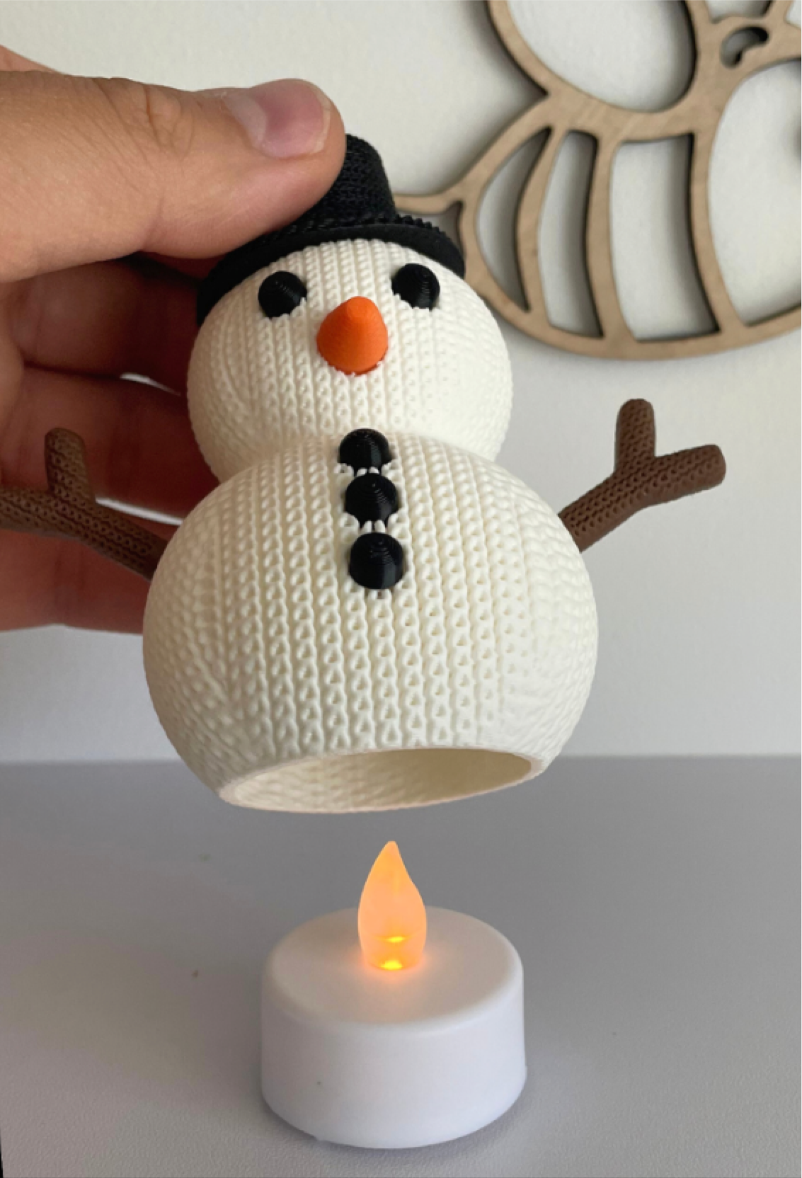 3D Printed Knitted Snowman Candle Figurine - Festive Christmas Ornament - GoodBuy.ai