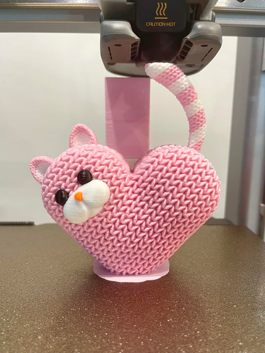 GoodBuy.ai's Knitted Heart Kitten - 3D Printed Valentine's Day Cat Decor