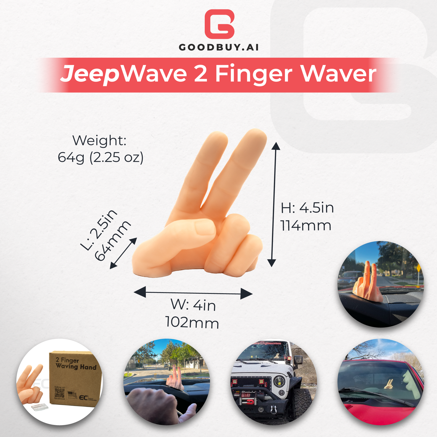 Made in USA 2-Finger Waving Hand Salute Lazy Waver Compatible with Jeep Gladiator for JeepWave Cherokee for Dash Hand Wave 3D Printed