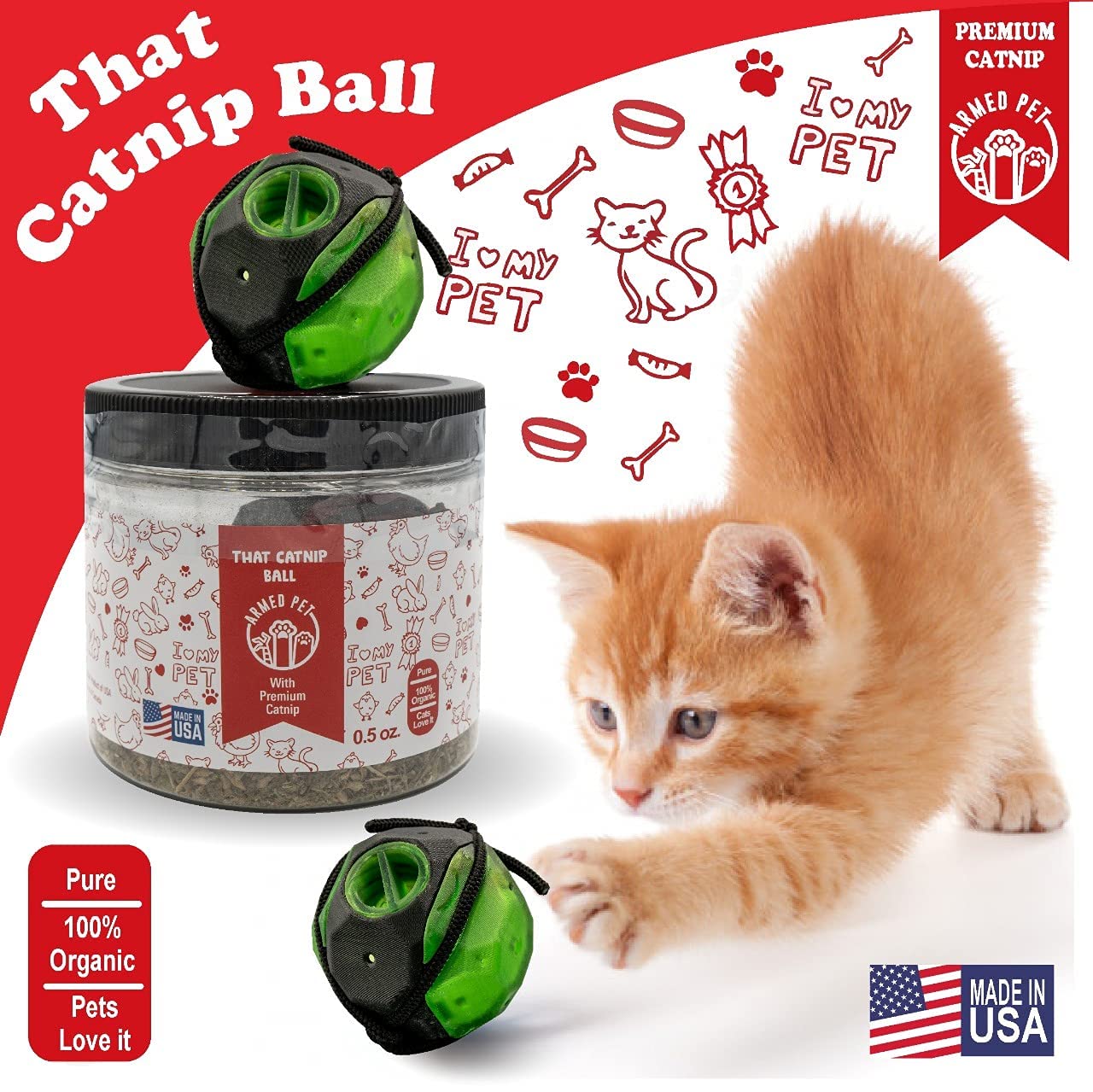 ArmedPet That Catnip Ball Toy for Cats with Catnip for Hours of Play 3D Printed Made in Texas USA Green Ball - GoodBuy.ai