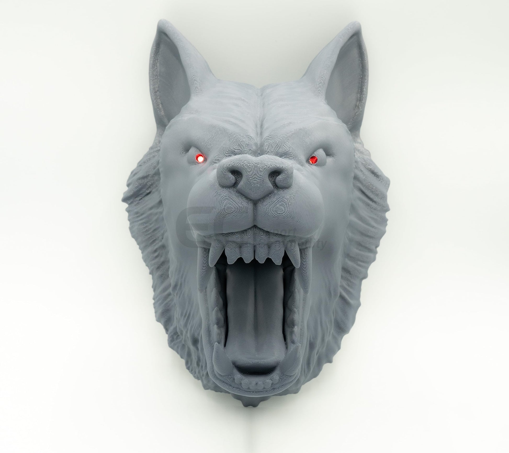 Lone Wolf Wall Companion: 3D Printed Wolf Head Wall Mount with Illuminating Red Eyes - GoodBuy.ai