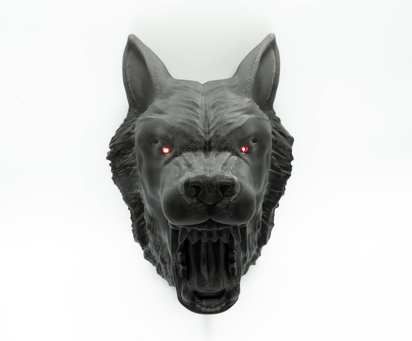 Lone Wolf Wall Companion: 3D Printed Wolf Head Wall Mount with Illuminating Red Eyes - GoodBuy.ai