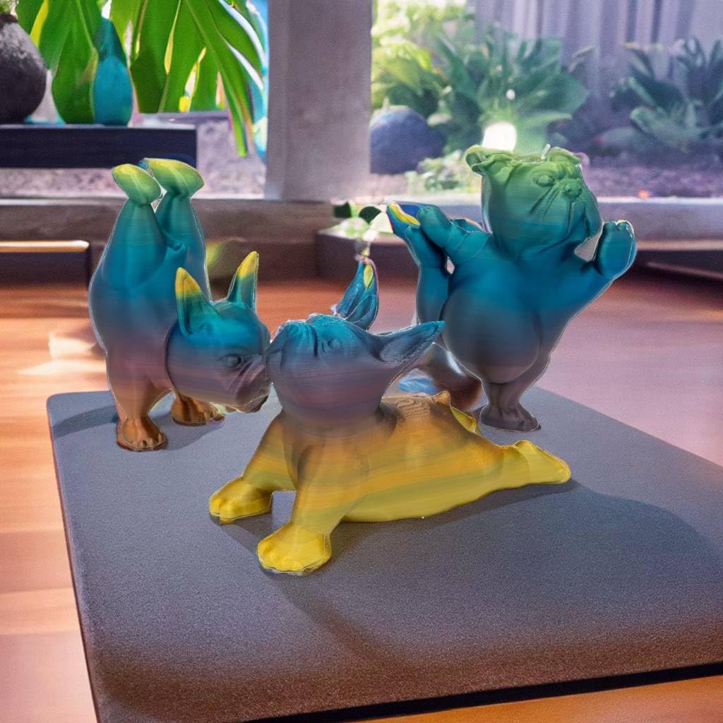 Yoga Pups in Poses: 3D Printed English Bulldogs Embracing Peace - GoodBuy.ai