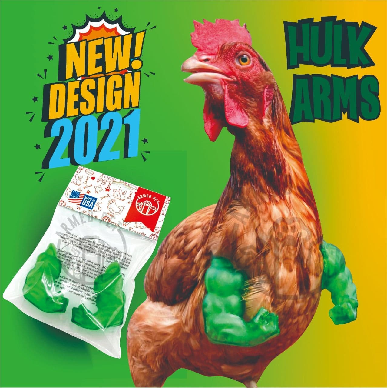 Hulk Chicken Arms Made in Texas Meme Avengers Original Chicken Gift Chicken Arms for Chicken to wear Arms for Birds Black Friday - GoodBuy.ai